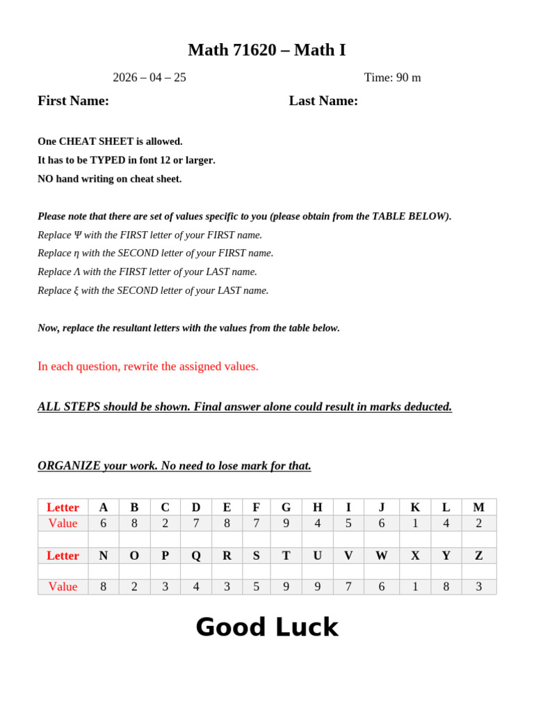 MATH 71620 2026 F2 | PDF | Equations | Mathematical Objects