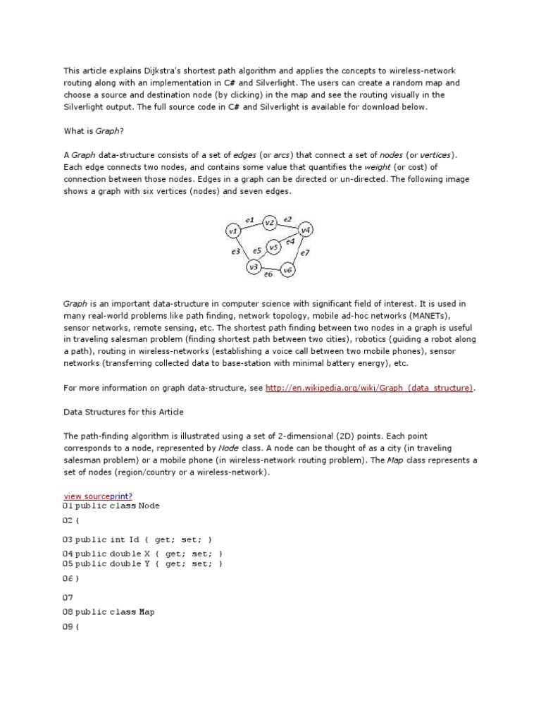 Dijkstra's Algorithm in C# for Routing | PDF | Routing | Discrete ...