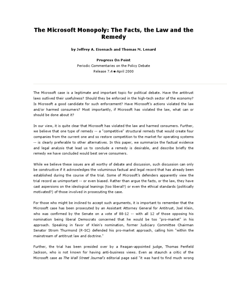 The Microsoft Monopoly  PDF  Sherman Antitrust Act  Monopoly