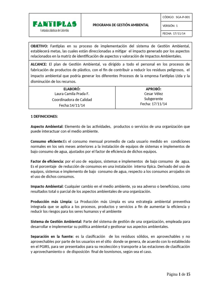Procedimiento de Gestion Ambiental | PDF | Residuos | Entorno natural