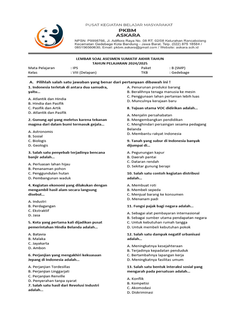 ASAT Kelas 8 Mapel IPS | PDF