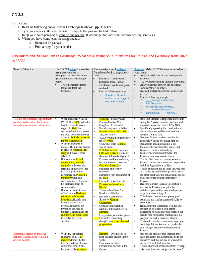 CORNELL NOTES 3.3 (1) | PDF | Otto Von Bismarck | Kingdom Of Prussia