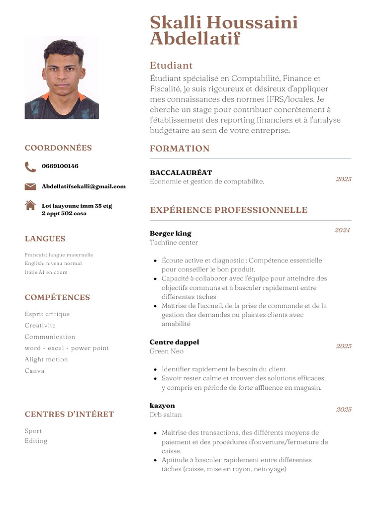 CV Français Simple Minimaliste Marron Et Blanc PDF | PDF