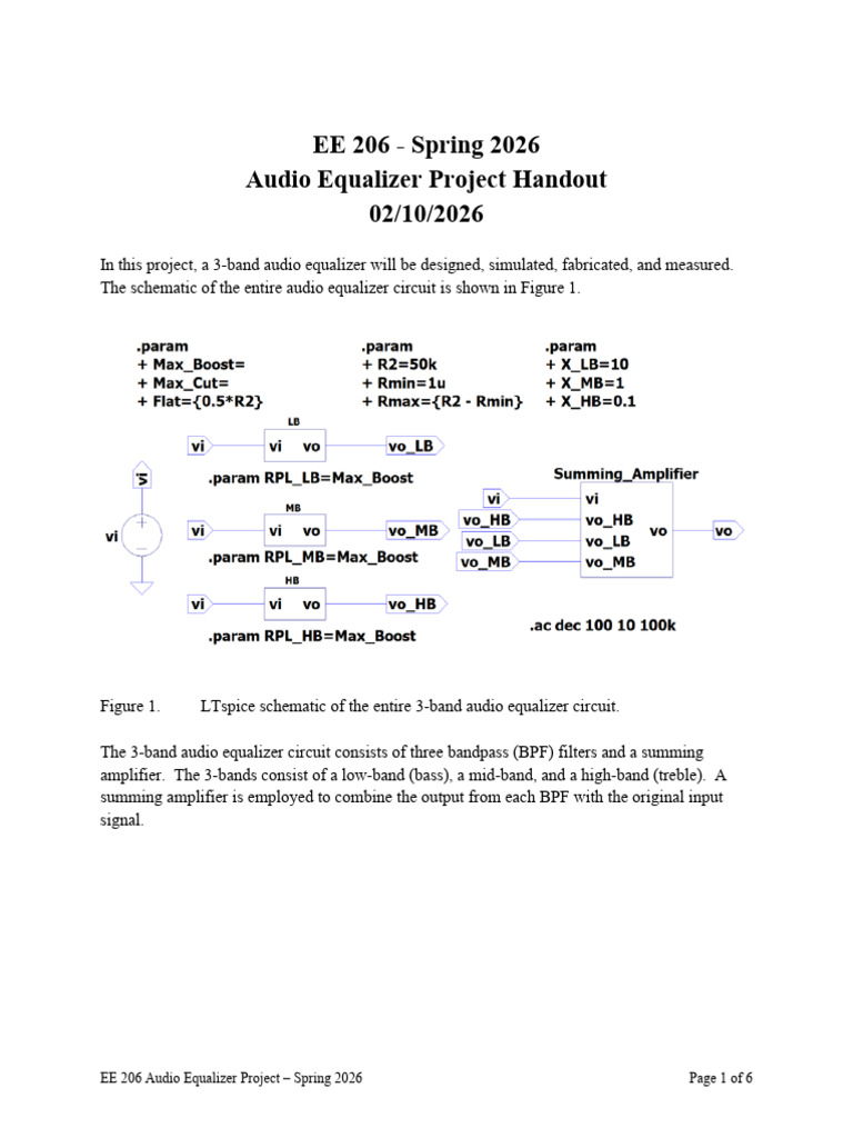 EE 206 Design Project Handout | PDF | Amplifier | Analog Circuits