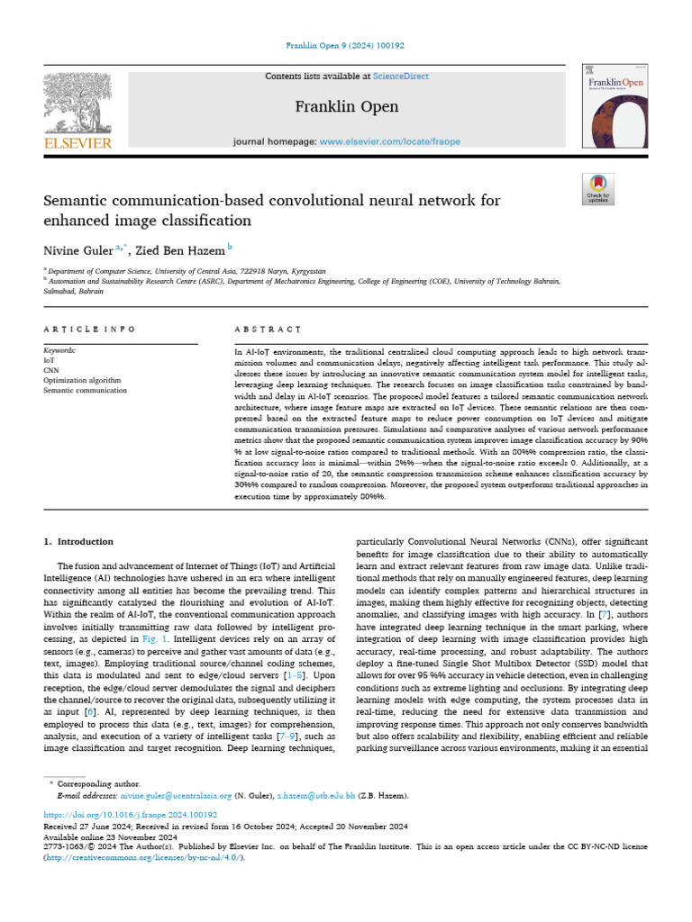 Semantic Communication-based Convolutional Neural Network For | PDF ...