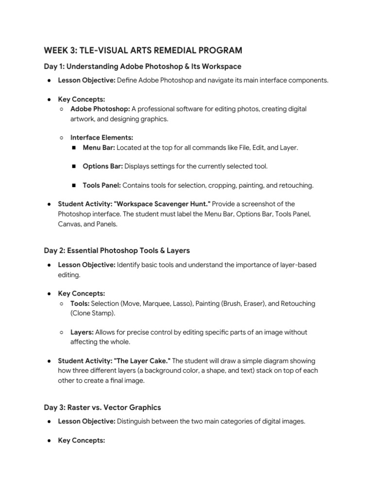 Week 3 - Tle-Visual Arts Remedial Program | PDF | Adobe Photoshop | Rgb ...