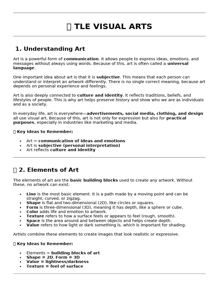 TLE-VISUAL ARTS REMEDIAL PROGRAM-LESSON | PDF | The Arts