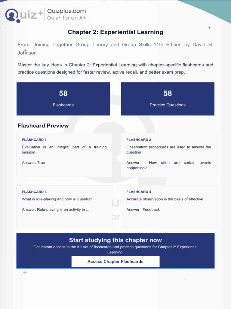 Flashcards for Chapter 2 Experiential Learning | PDF