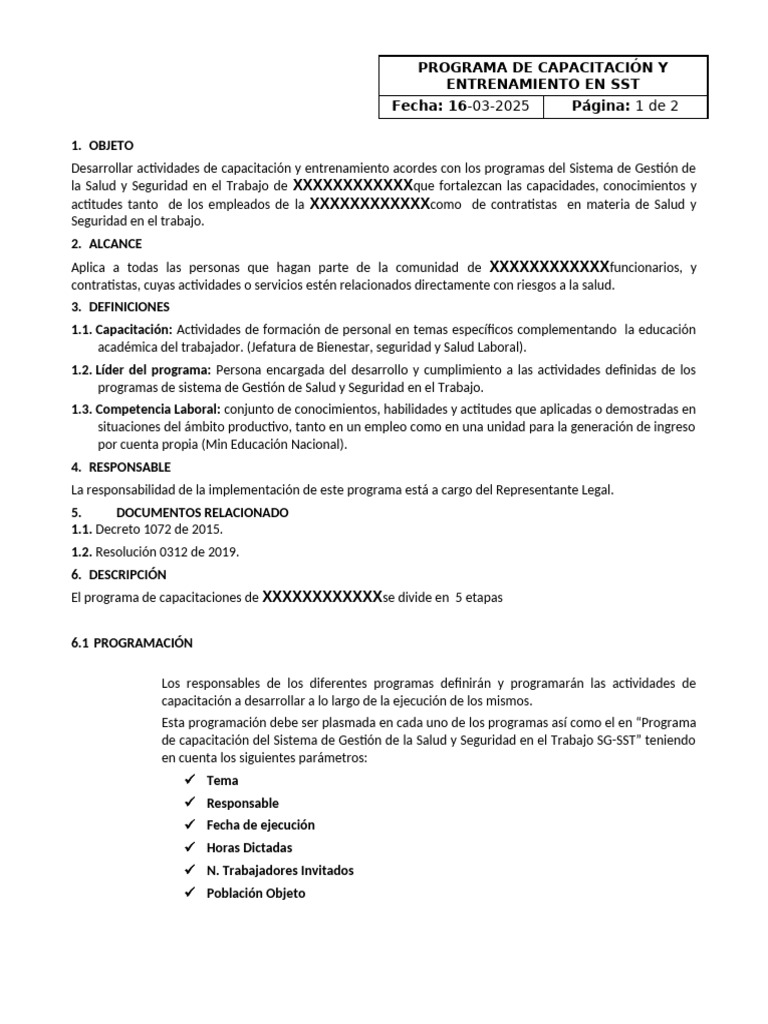 3.1 Programa de Capacitacion | PDF