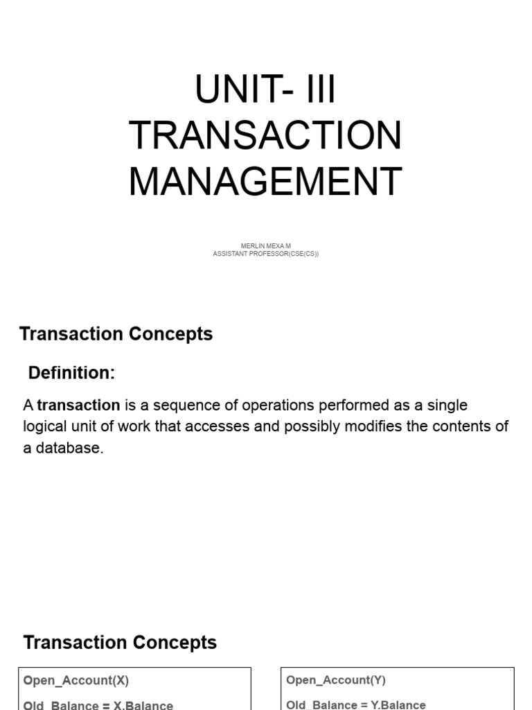 Unit-III Transaction Management | PDF | Database Transaction | Acid