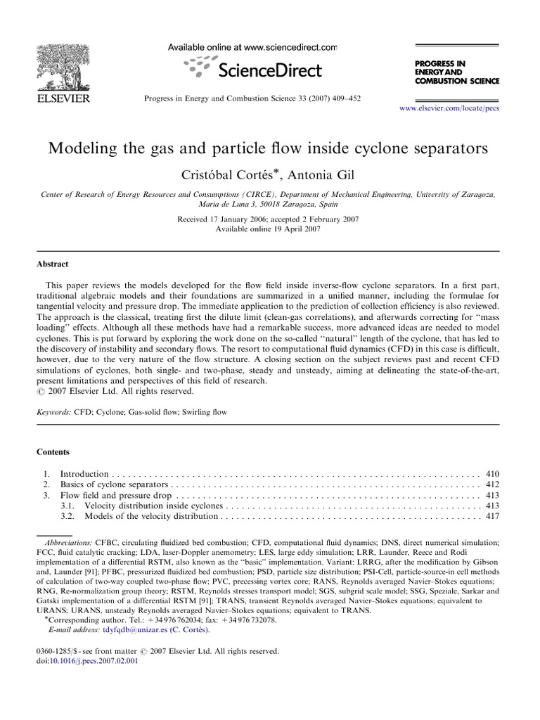 Modeling the gas and particle flow inside cyclone separators | PDF ...