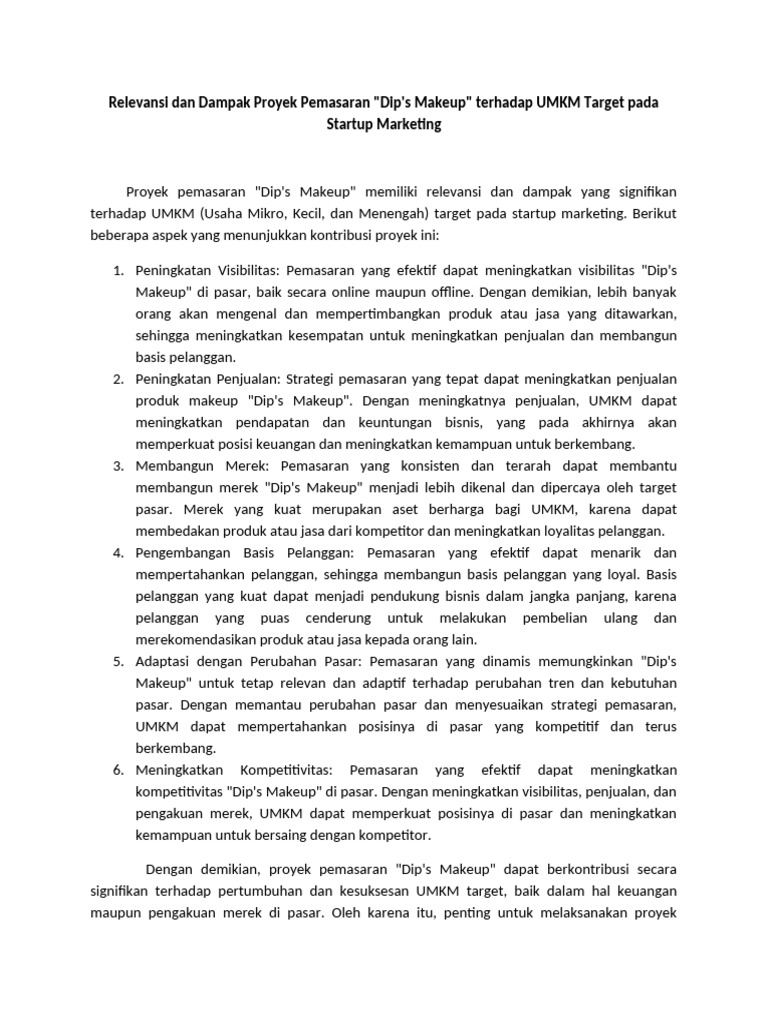 Relevansi Dan Dampak Proyek (10%) Dip's Make Up | PDF