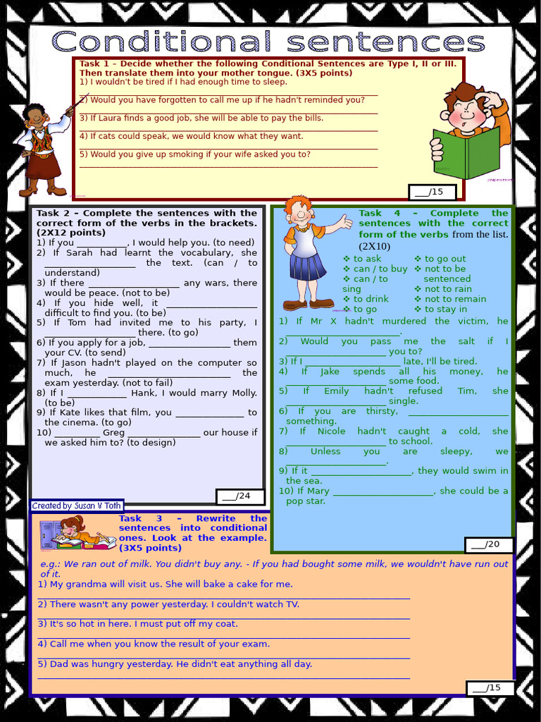 64004 Conditional Sentences Mixed 4 Tasks With Key Fully Editable Bw ...