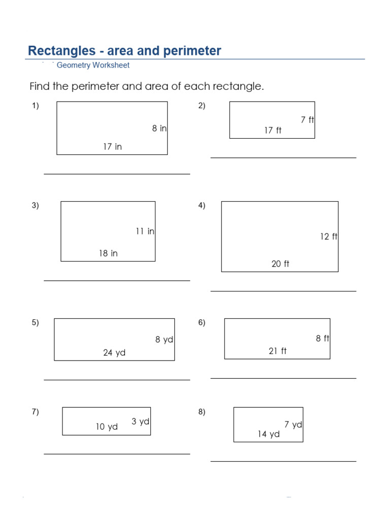 Grade 4 Geometry Rectangles Area Perimeter A | PDF | Area | Geometric ...