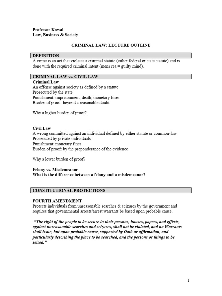 Criminal Law Outline Kowal 2017 | PDF | Burden Of Proof (Law) | Search ...