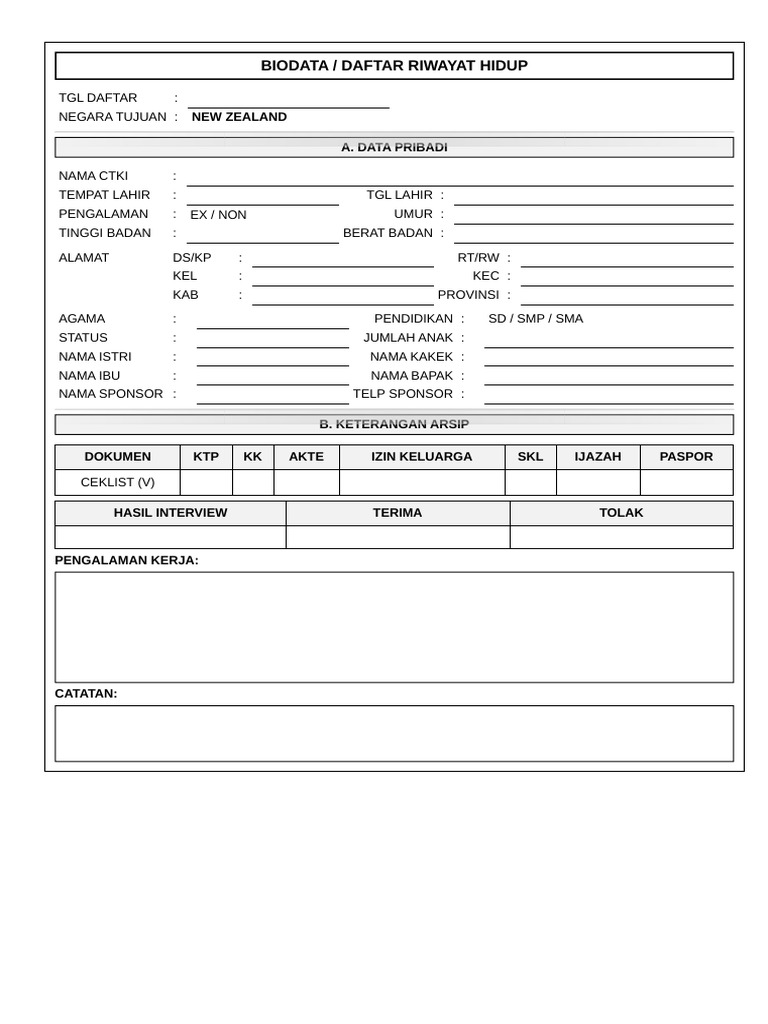 Form Biodata Line Style | PDF