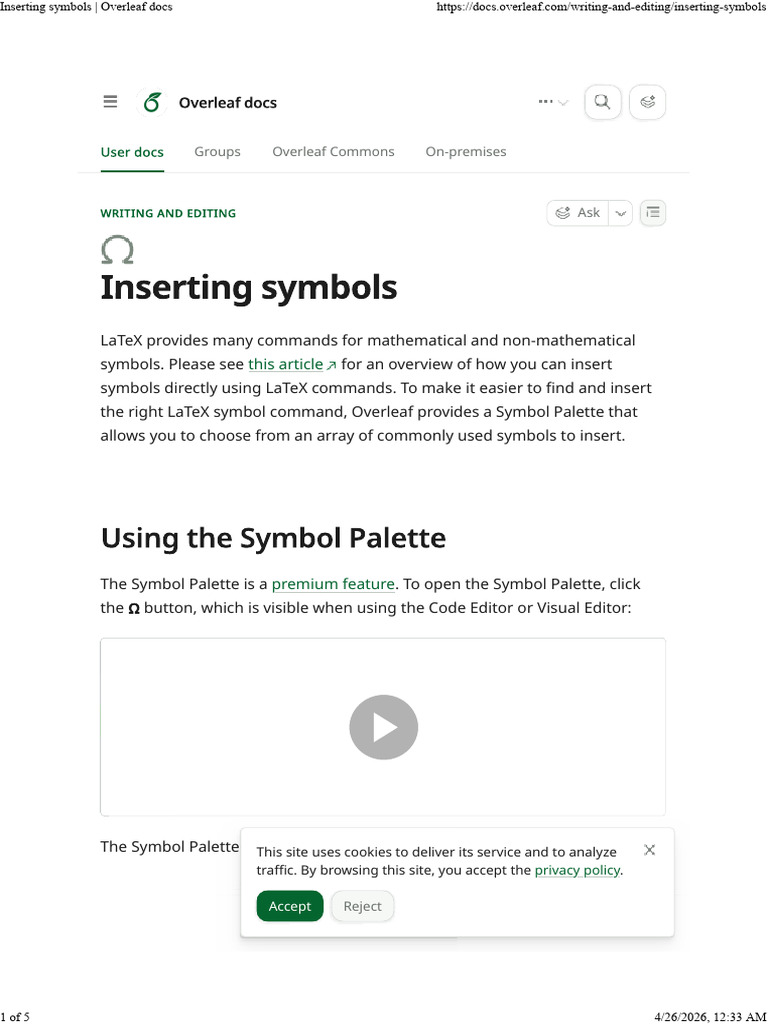 Inserting Symbols _ Overleaf Docs | PDF | Computing | Computer Programming