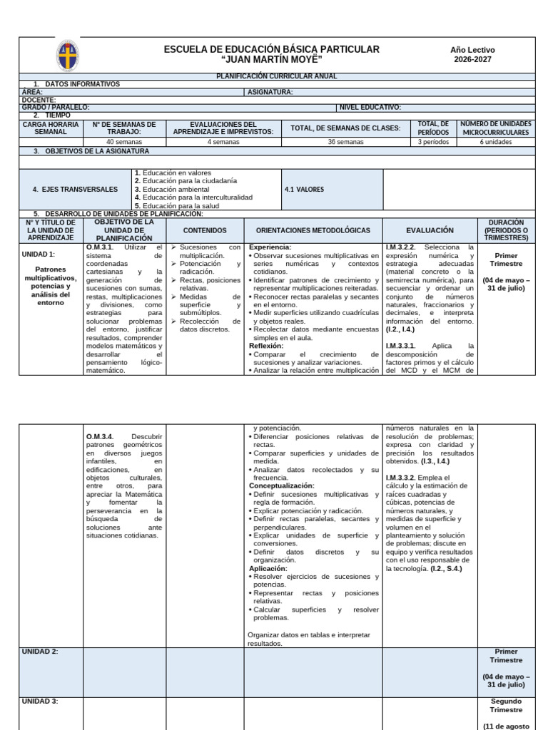 Formato Anual 2026-2027 | PDF | Plan de estudios | Educación primaria