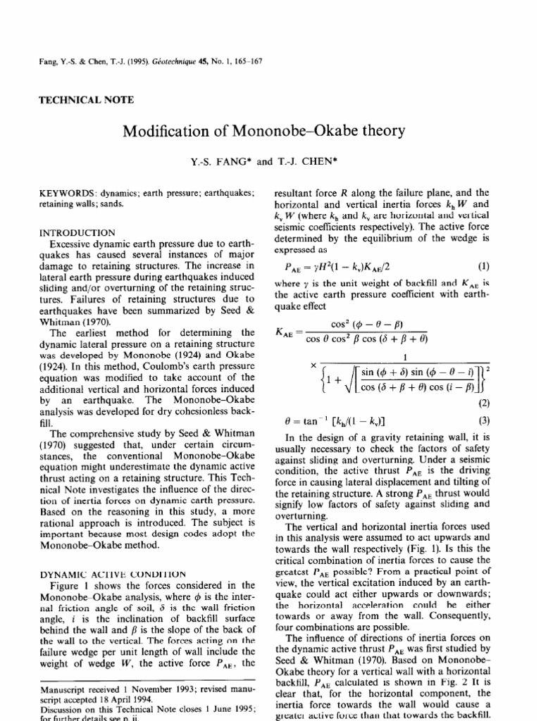 Modification of Mononobe-Okabe Theory | PDF | Earthquakes | Force