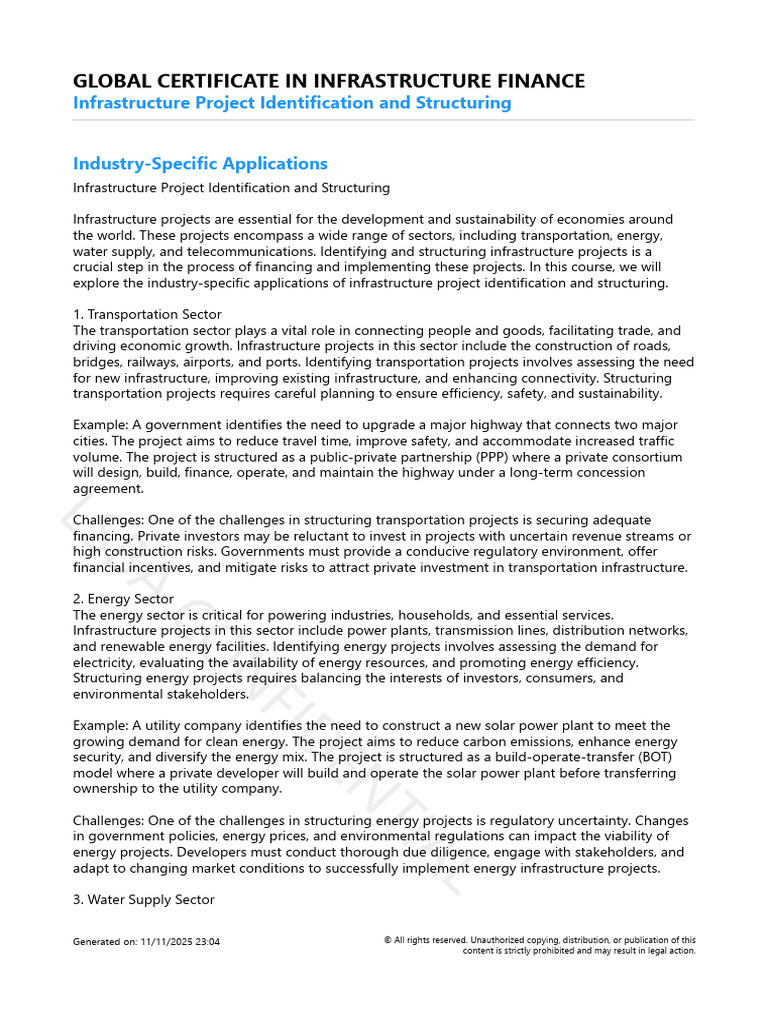 Infrastructure Project Identification and Structuring Industry-Specific ...
