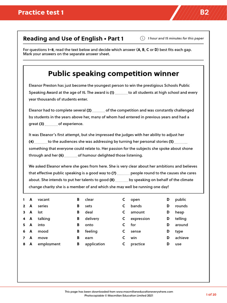 B2 First for Schools Practice Exam 1 | PDF
