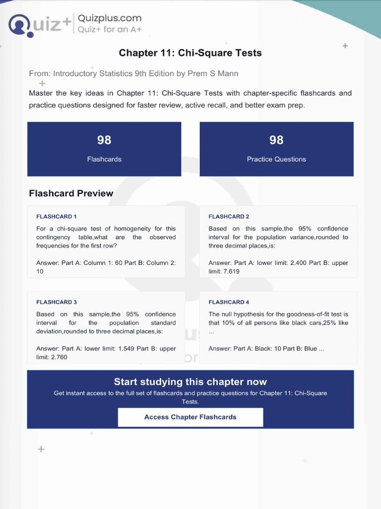 Flashcards for Chapter 11 Chisquare Tests | PDF