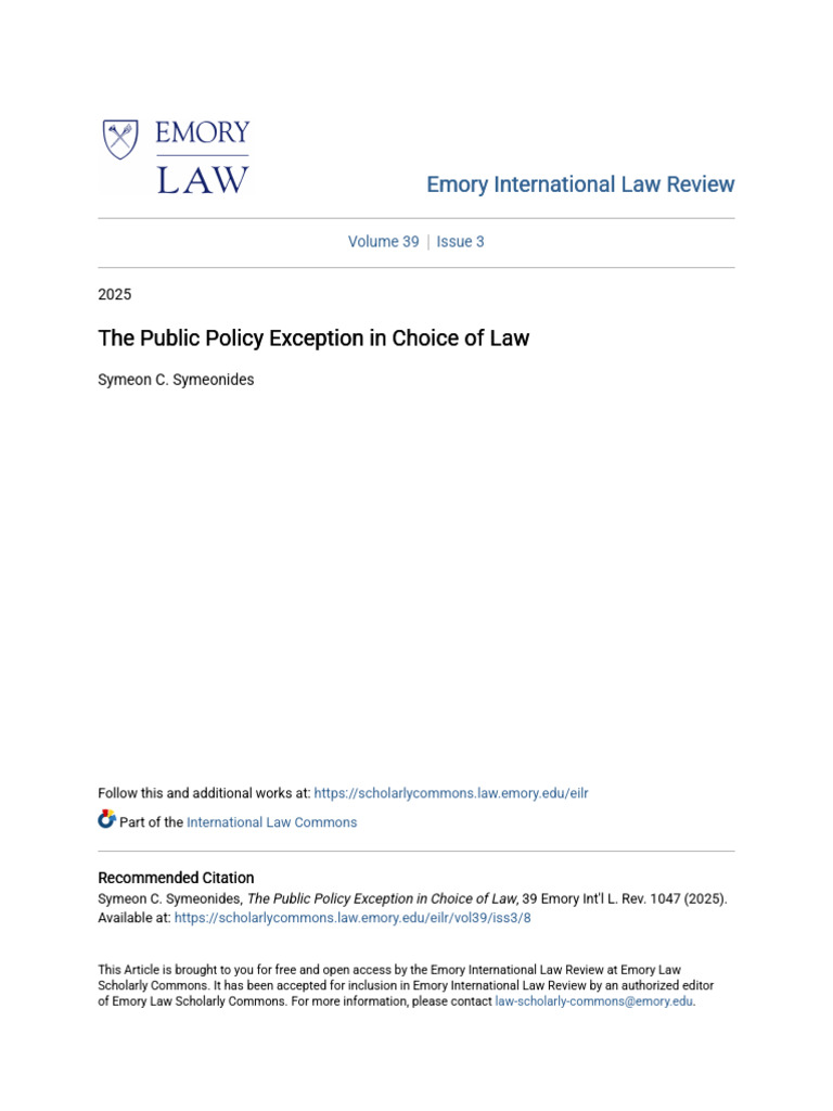 The Public Policy Exception in Choice of Law | PDF | Public Policy ...