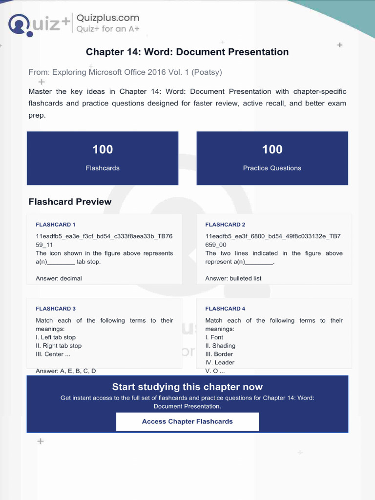 Flashcards for Chapter 14 Word Document Presentation | PDF