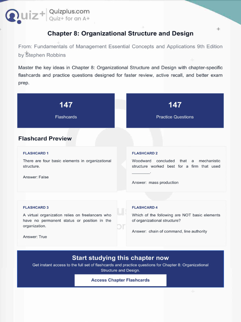 Flashcards for Chapter 8 Organizational Structure and Design | PDF