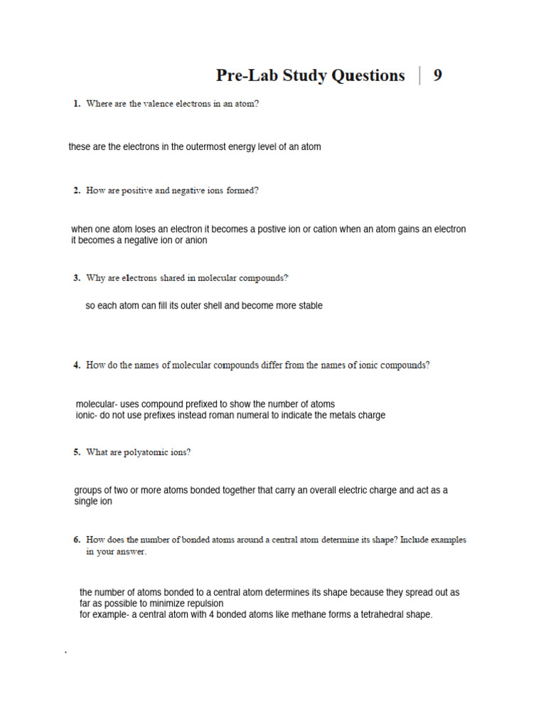 Lab 9 Compounds TEMPLATE | PDF | Ion | Chloride
