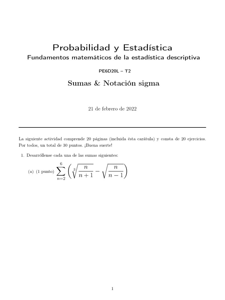 T2 - PE6D20L (Sumas y notación sigma, 2) | PDF | Análisis complejo ...