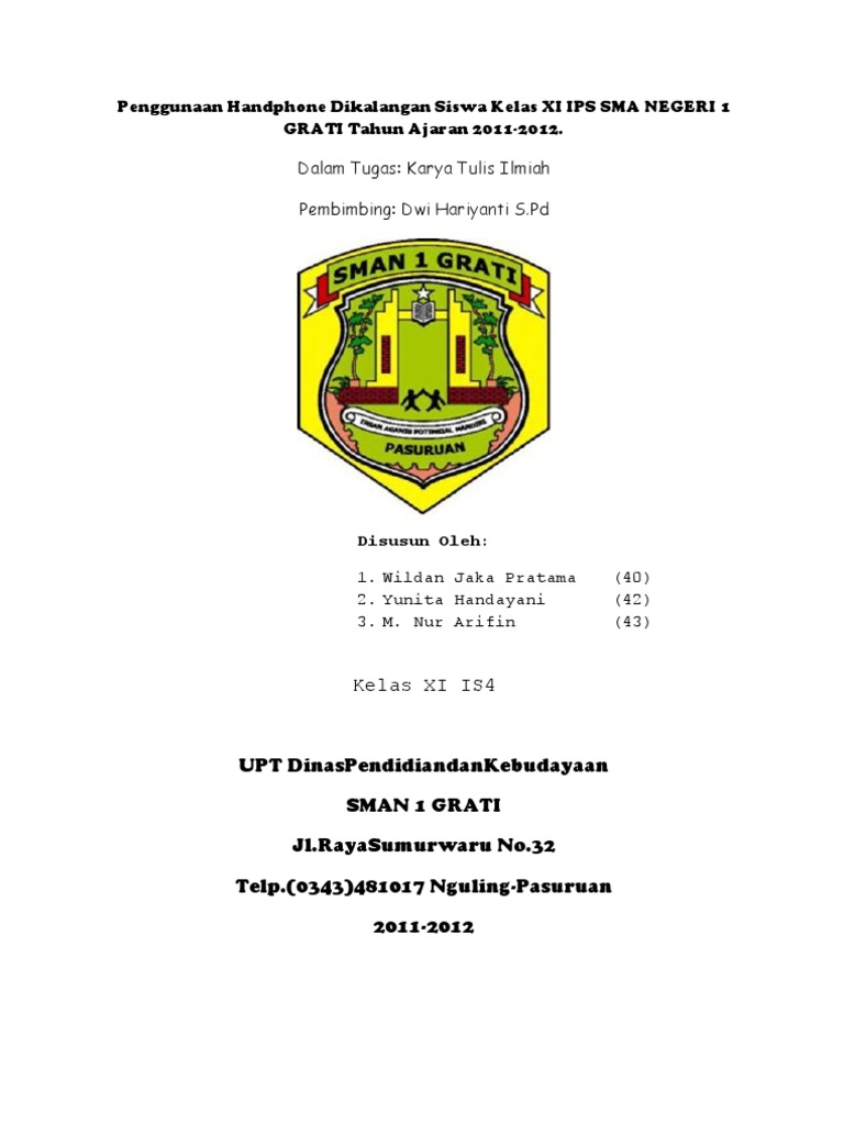 Contoh KTI Tentang Penggunaan Handphone Dikalangan Siswa
