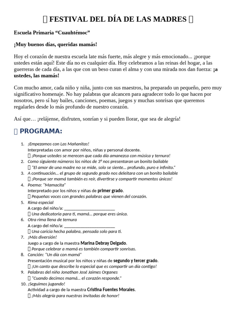 Programa Festival Día de Las Madres | PDF | Amor
