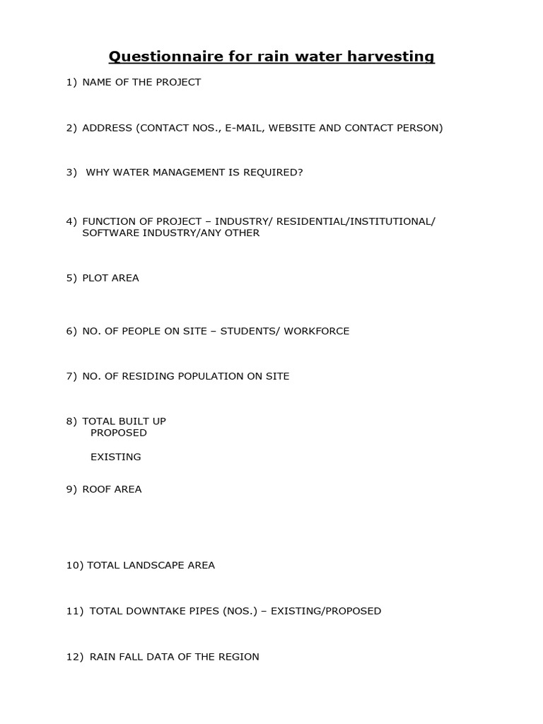 Rain Water Harvesting_Questionnaire | PDF | Civil Engineering ...