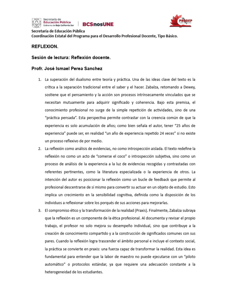 Actividad Reflexion - Ismael Perea | PDF | Experiencia | Maestros