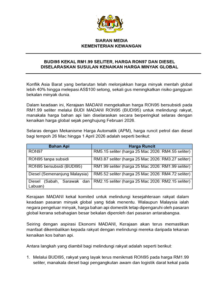 Siaran Media - Harga Petroleum 25032026 | PDF