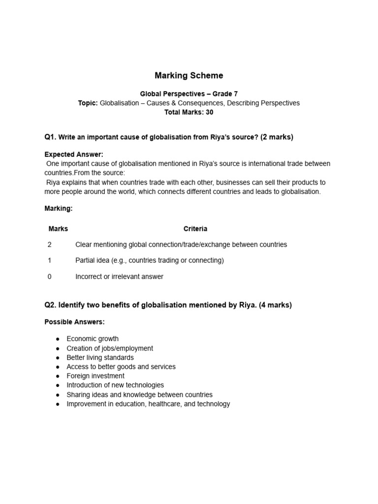 GP_Sample Paper Marking Scheme | PDF | Globalization | Economic Growth