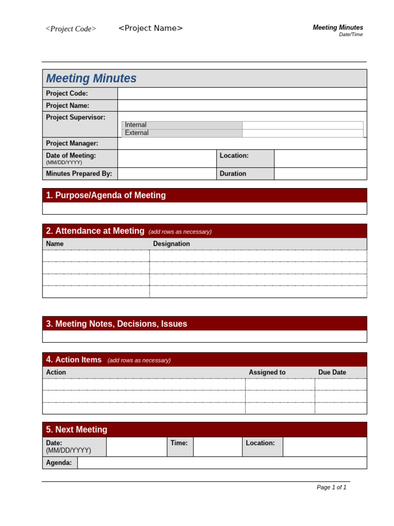Project Meeting Minutes Template_291113134 | PDF