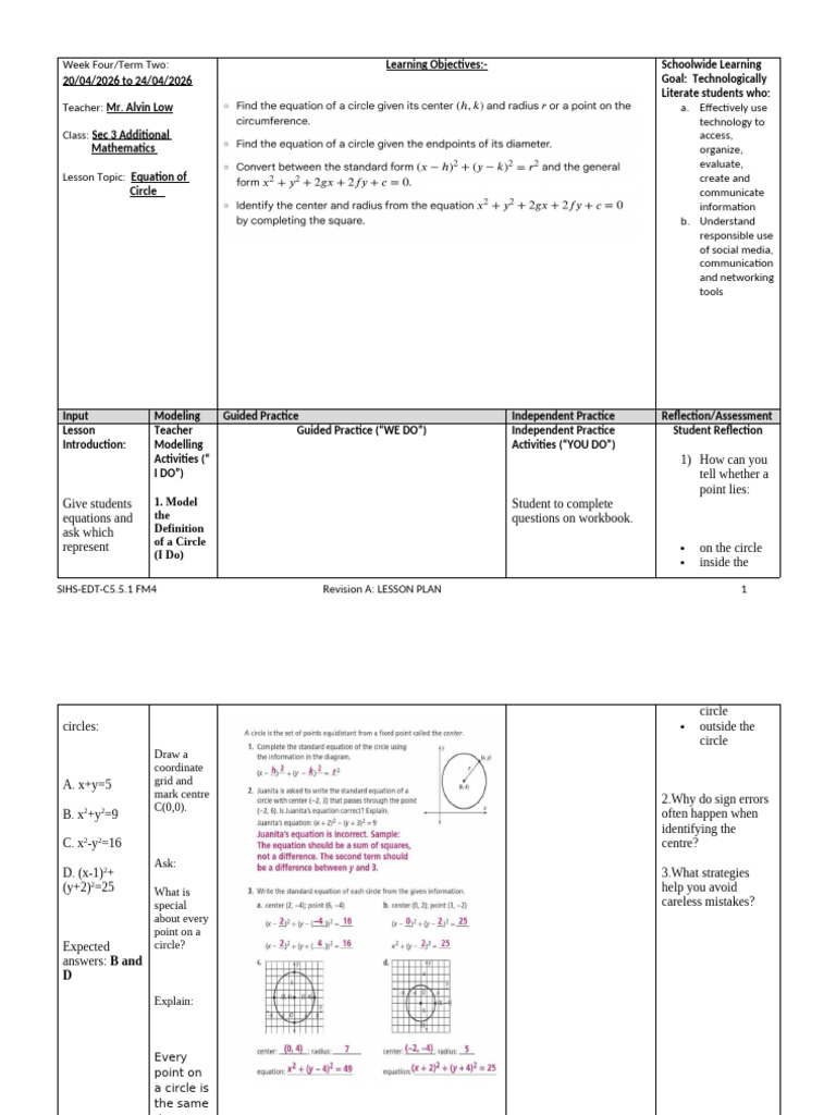 AY2026 Term 4 Week 3 Sec 3 Additional Mathematics Equation of Circle ...