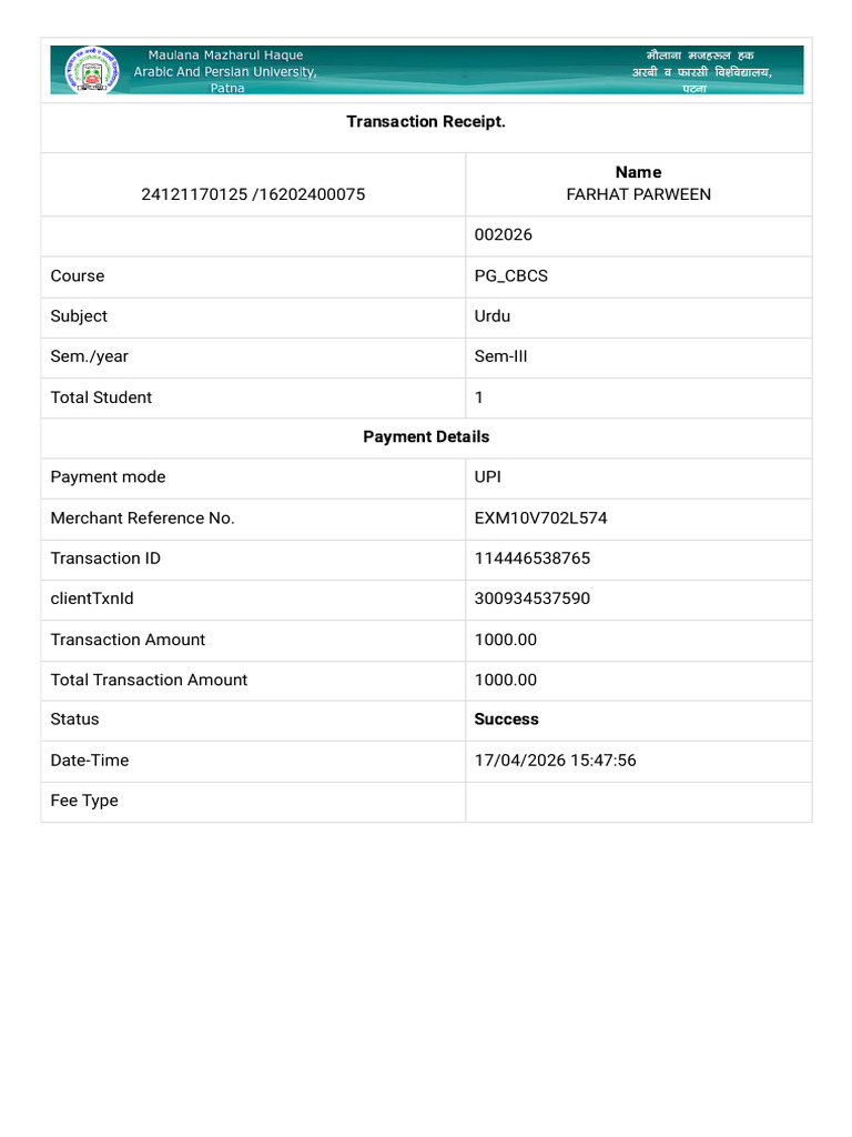 Fee Receipt | PDF