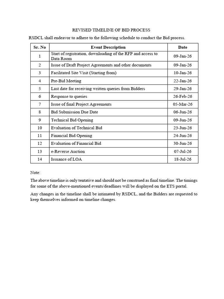 Revised Timeline for Bid Process_R3 | PDF