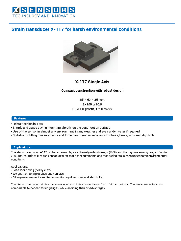 X SENSORS Strain Transducer X 117 1AX - EN - V1.1 | PDF