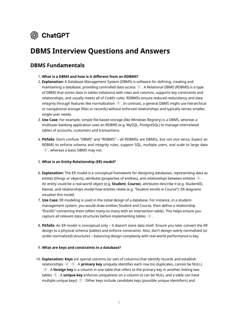 DBMS Interview Questions and Answers | PDF | Database Index | No Sql