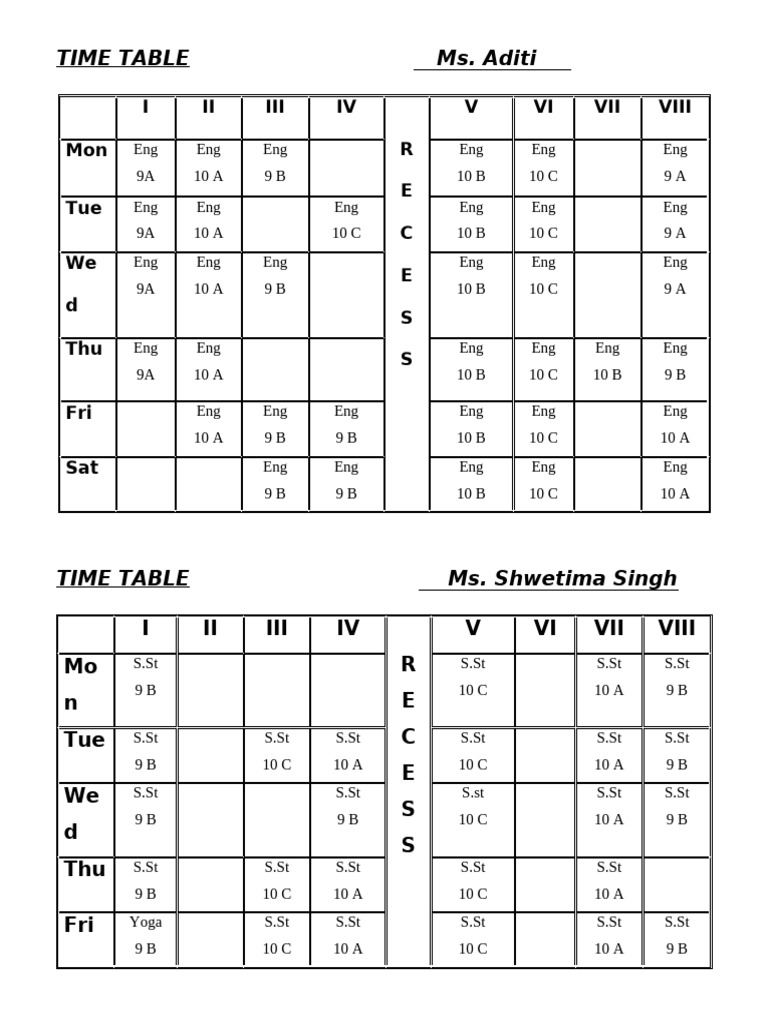 Time Table Format | PDF