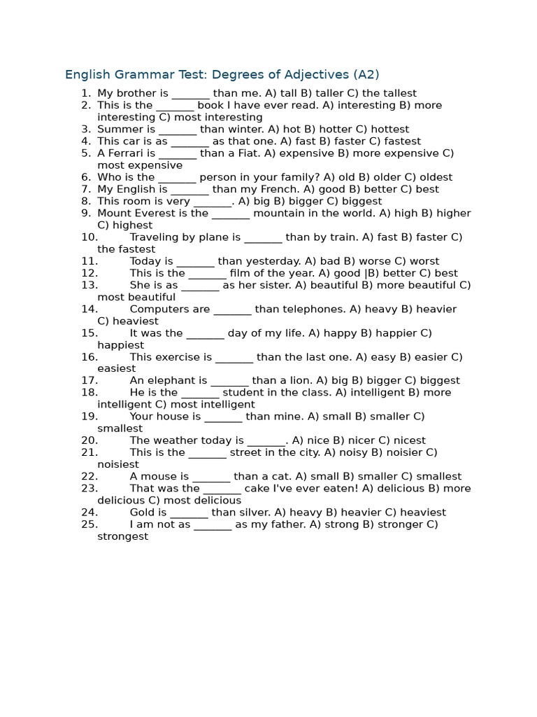 Adjective Test | PDF