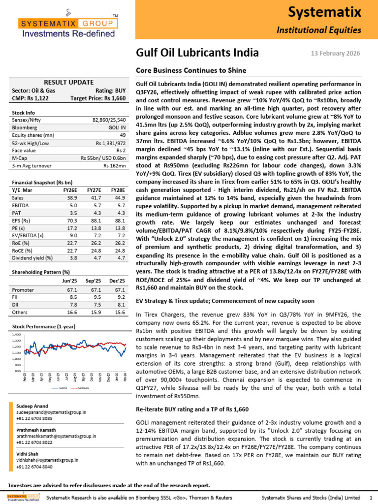 GOLI - Q3FY26!13!02-26 - Systematix | PDF | Valuation (Finance) | Stocks