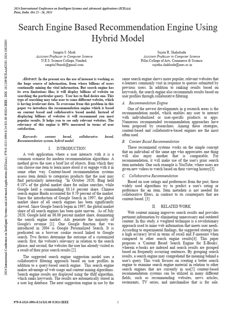 Search Engine Based Recommendation Engine Using Hybrid Model | PDF ...