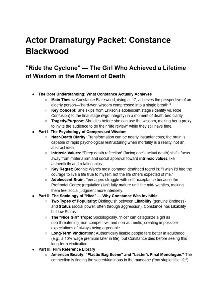 Actor Dramaturgy Packet_ Constance Blackwood | PDF | Adolescence ...