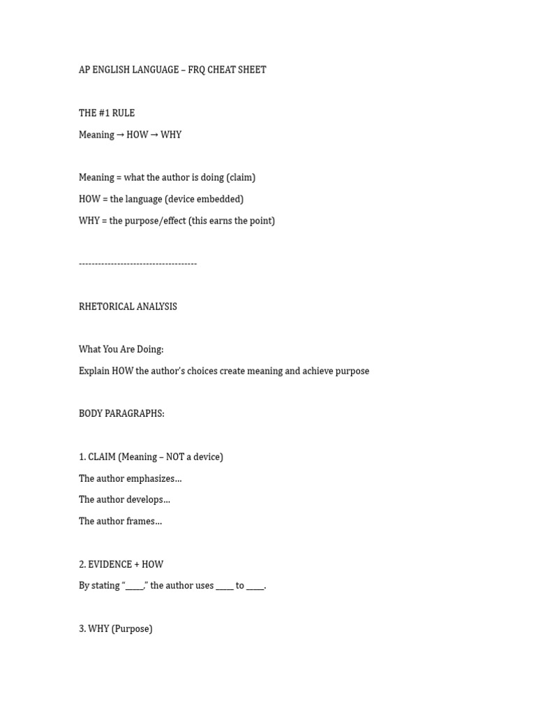 AP Lang FRQ Cheat Sheet | PDF