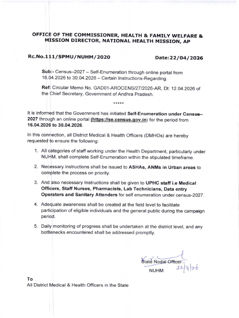 Census- 2027 Self-Enumeration Through Online Portal | PDF